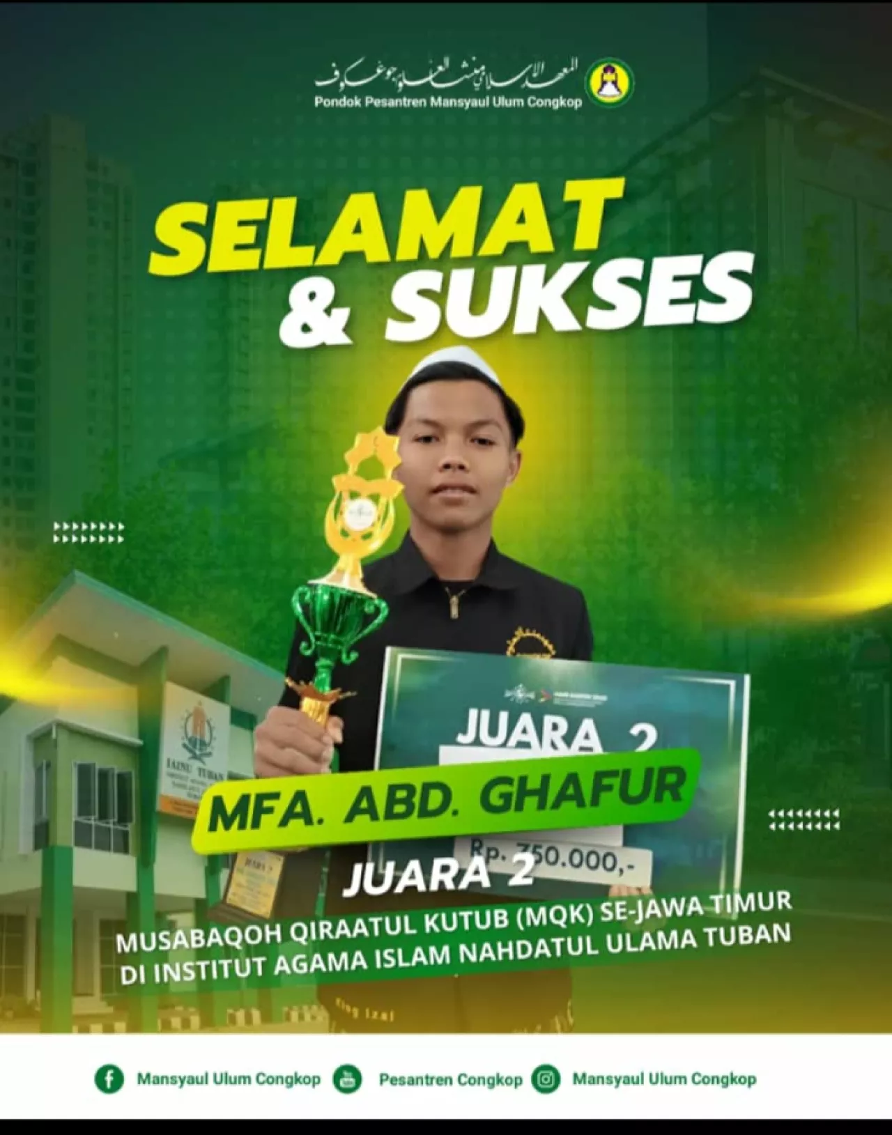 Santri Sampang Ukir Prestasi di Tuban, Raih Juara Dua Lomba Baca Kitab se-Jatim