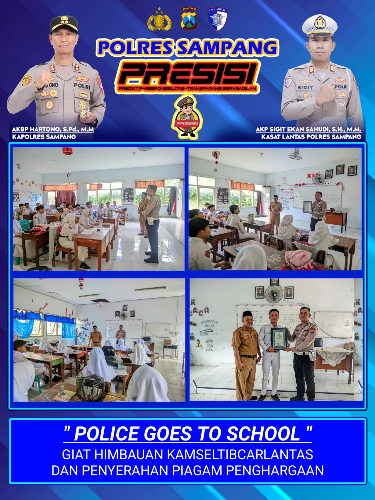 Satlantas Polres Sampang, Berikan Himbauan Kamseltibcarlantas dan Penyerahan Piagam Duta Lantas di Sekolah SMAN 3