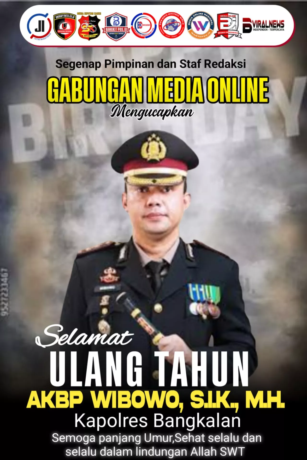 Gabungan Media Online Ucapkan Selamat Ulang Tahun Kapolres Bangkalan AKBP Wibowo, S.I.K., M.H.