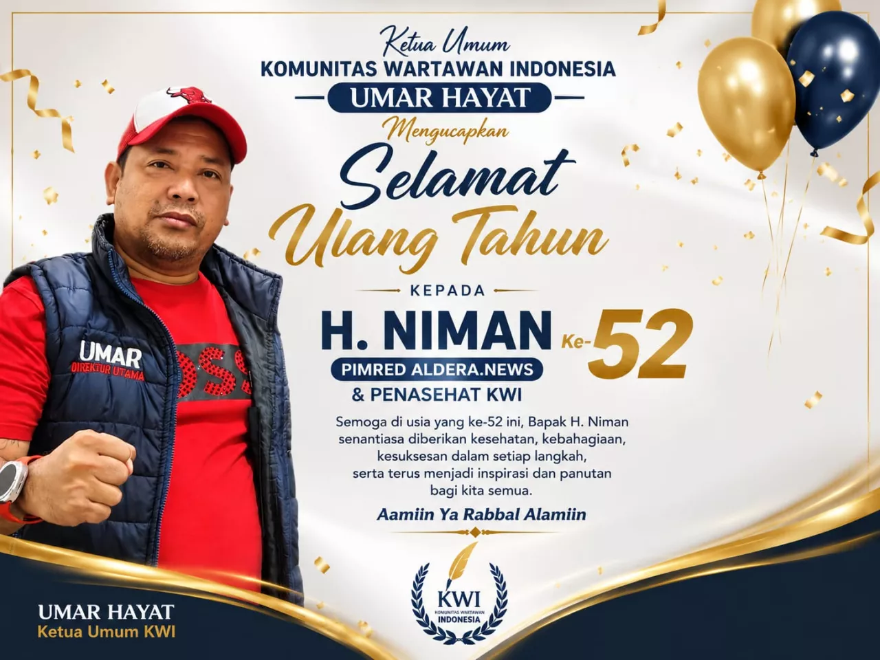 Ketua Umum KWI dan Direktur 12 Media Online Sampaikan Ucapan Hangat untuk HUT ke-52 H. Niman yang Bertepatan dengan HUT