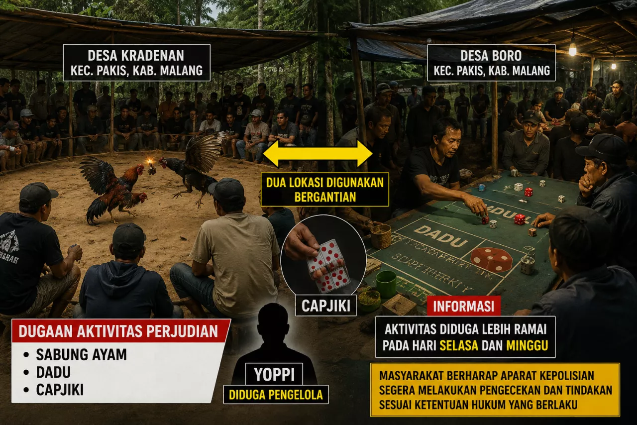 Dugaan Judi Sabung Ayam, Dadu dan Capjiki Disebut Beroperasi di Dua Desa Pakis Malang
